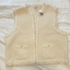 J. Crew Textured Cream Fringe Vest